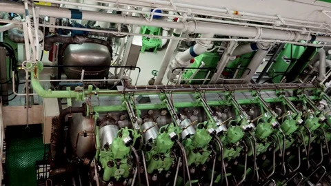 Propulsion unit works in main engine compartment closeup Stock Footage 121119088