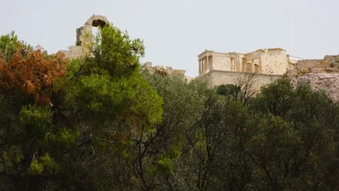 Propylaia Of Acropolis, View Behind Trees Видео 156318819
