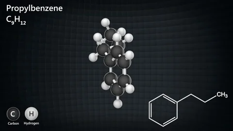 Propylbenzene. C9H12. Seamless loop. Video stock 154643951