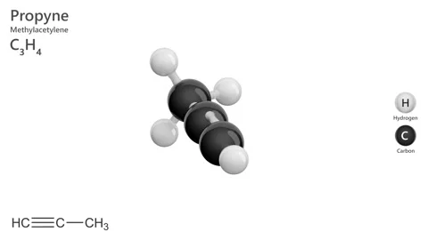 Propyne or methylacetylene. Molecular formula: C3H4. White back. 3D render Stock Footage 288350699