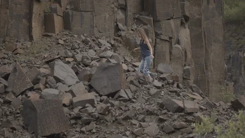 ProRes 4:2:2 log, slow motion footage. Basalt career. Stock Footage 109331521