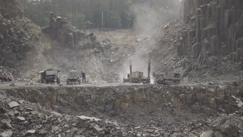 ProRes 4:2:2 log, slow motion footage. Young woman walking in basalt career. Stock Footage 109508085