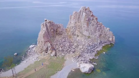 ProRes. Baikal lake shore and rocks from aerial view Stock Footage 83933853
