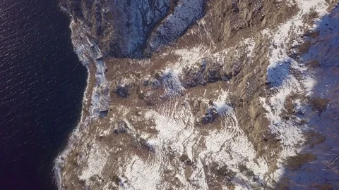 ProRes. Baikal lake shore and rocks from aerial view. Landscape. Stock Footage 84628853