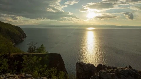 ProRes. Sunset Time Lapse Sun Rays Clouds View  Sundown. Landscape. Siberia. Stock Footage 82712221