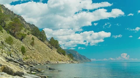 ProRes. Time lapse Clouds View Landscape. Siberia. Baikal lake shore. Stock Footage 81497172
