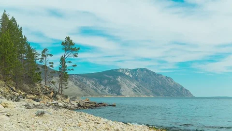 ProRes. Time lapse Clouds View Landscape. Siberia. Baikal lake shore. Stock Footage 81497285
