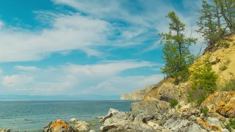ProRes. Time lapse Clouds View Landscape. Siberia. Baikal lake shore. Video stock 81497319