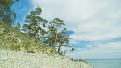 ProRes. Time lapse Clouds View Landscape. Siberia. Baikal lake shore. Stock Footage 81497348
