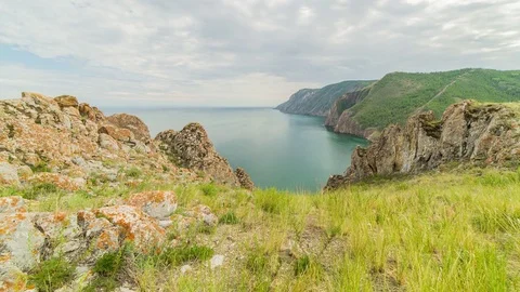 ProRes. Time lapse Clouds View Landscape. Siberia. Baikal lake shore. Video stock 81836593