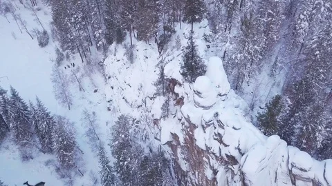 ProRes. Winter forest and rocks from aerial view. Landscape. Stock Footage 84192791