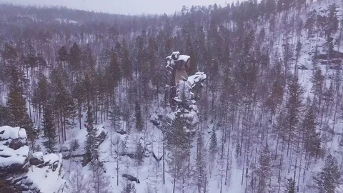 ProRes. Winter forest and rocks from aerial view. Landscape. Stock Footage 84192941