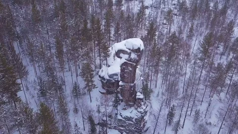 ProRes. Winter forest and rocks from aerial view. Landscape. Stock Footage 84193294