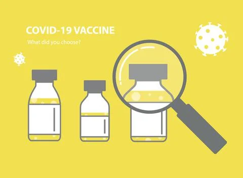 Pros and cons of different coronavirus vaccines under a magnifying glass. Stock Illustration