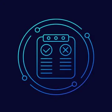 Pros and cons linear icon with clipboard Illustrazione stock
