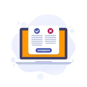 Pros and cons vector icon with laptop 스톡 일러스트