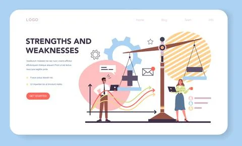Pros and cons web banner or landing page set. Strengths and weaknesses Stock Illustration