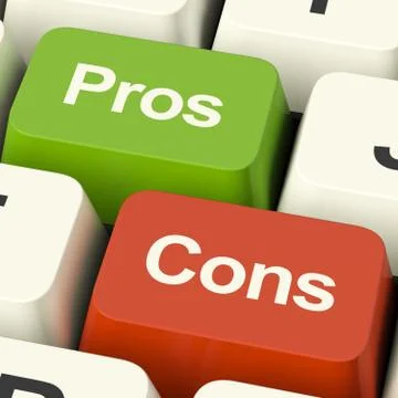 Pros cons computer keys showing plus and minus alternatives analysis and deci Stock Illustration