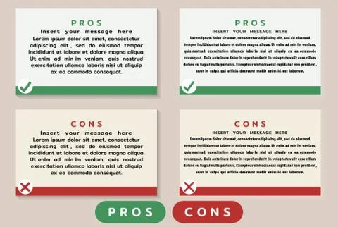 Pros Cons message windows. Correct Wrong. Articles, weighing facts. Did you know Stock Illustration