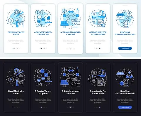 Pros of PPA night and day mode onboarding mobile app screen Stock Illustration