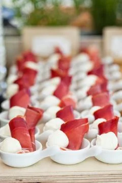 Prosciutto and mozzarella appetizers Stock-Fotos