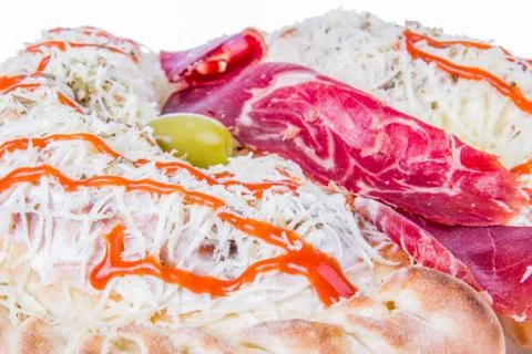 Prosciutto with cheese and olive Stock Photos