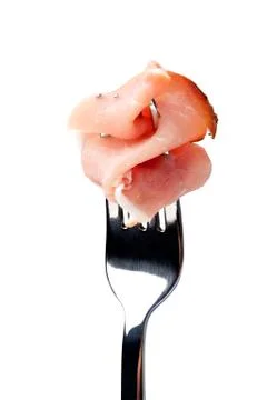 Prosciutto on fork Stock Photos