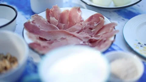 Prosciutto ham close up shot 스톡 동영상 133748675