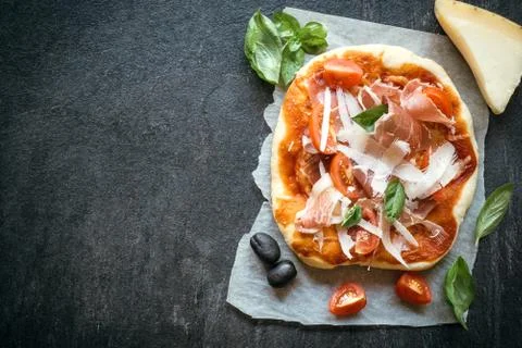 Prosciutto mini pizza Stock Photos