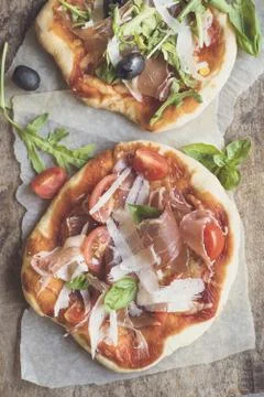 Prosciutto mini pizza Stock Photos