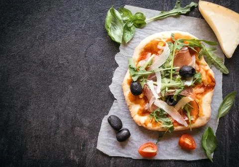 Prosciutto mini pizza Stock Photos