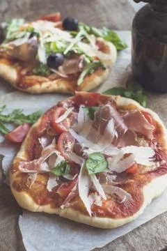 Prosciutto mini pizza Stock Photos