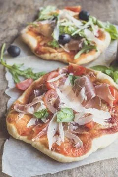 Prosciutto mini pizza Foto stock