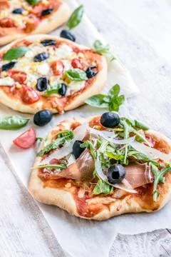 Prosciutto mini pizza Stock Photos