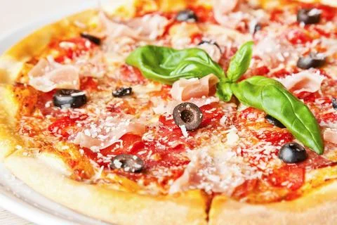 Prosciutto mozzarella pizza Stock Photos