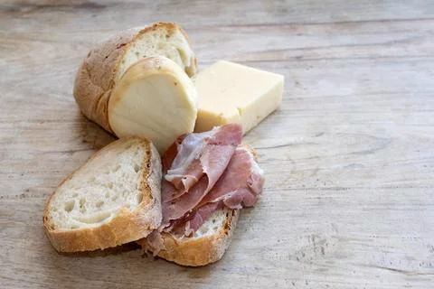 Prosciutto Sandwich with Cheese Rustic Stock Photos