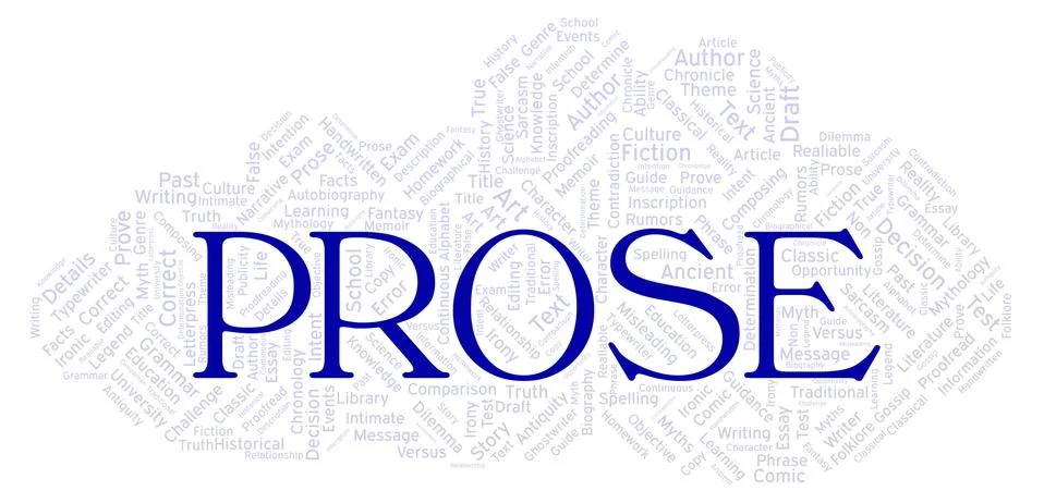 Prose typography word cloud create with the text only Stock Illustration
