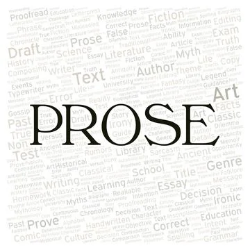 Prose typography word cloud create with the text only Stock Illustration