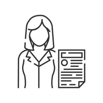 Prosecutor with document line black icon. Courthouse concept. Law and justice Stock Illustration