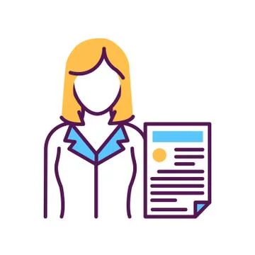 Prosecutor with document line color icon. Courthouse concept. Law and justice Illustrazione stock