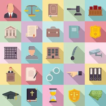 Prosecutor icons set, flat style Stock Illustration