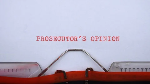 Prosecutor's opinion - phrase printed on an old typewriter, red letters Stock-Footage 128400073