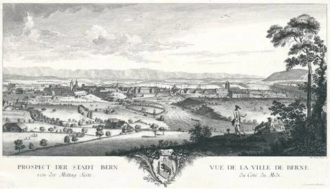 Prospect of the city of Bern from the lunch page. Vue de la Ville de Berne... Stock Photos