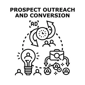 Prospect outreach and conversion process flat illustration Stock Illustration