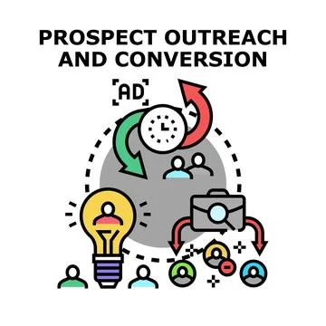 Prospect outreach and conversion process flat illustration Stock Illustration