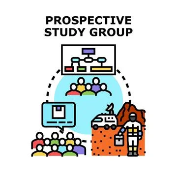 Prospective study group planning future space exploration missions Stock Illustration