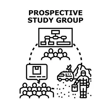 Prospective study group planning future space exploration missions Stock Illustration