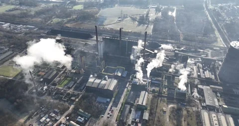Prosper coke plant, in full operation, gas holders, smoke from smoke stacks Stock Footage 302969924