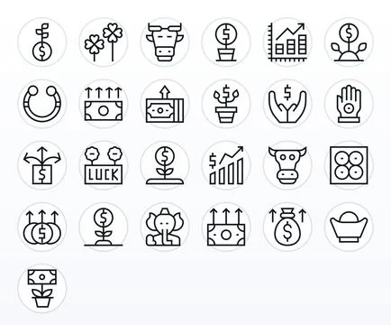 Prosperity Vector Icon Repository containing 25 Regular Line High Resolutio.. Stock Illustration