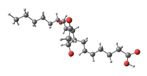 Prostaglandin D2 molecular structure isolated on white Stock Illustration